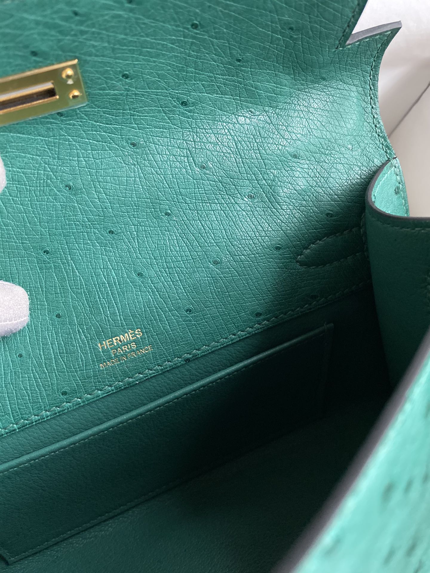 Hermes Mini Kelly Pochette 22cm Bag In Vert Vertigo Ostrich Leather